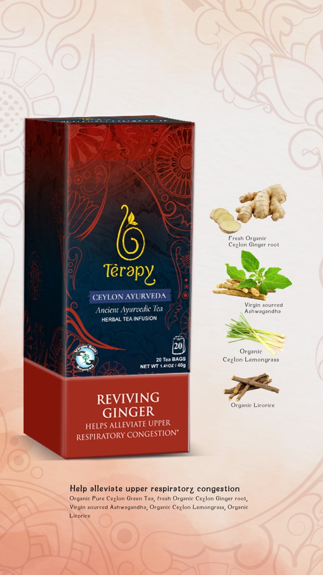 100% Organic Ginger & Honey Tea - Warming Herbal Blend for Digestion (8628314931521)